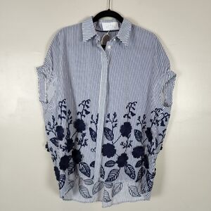 Pearl Lela Rose stripe floral blouse, size S, nwot